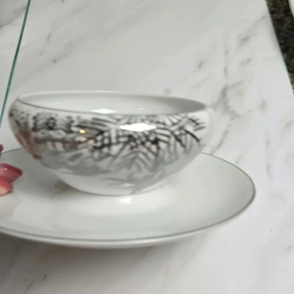 Vintage Meiyo China Nippon 1940s Silver Lithopane bowl attached to plate